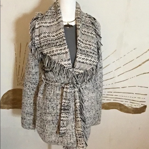 Lucky Brand Chic Boho Belted Trench Style Sweater with Fringe Trim - Picture 10 of 10